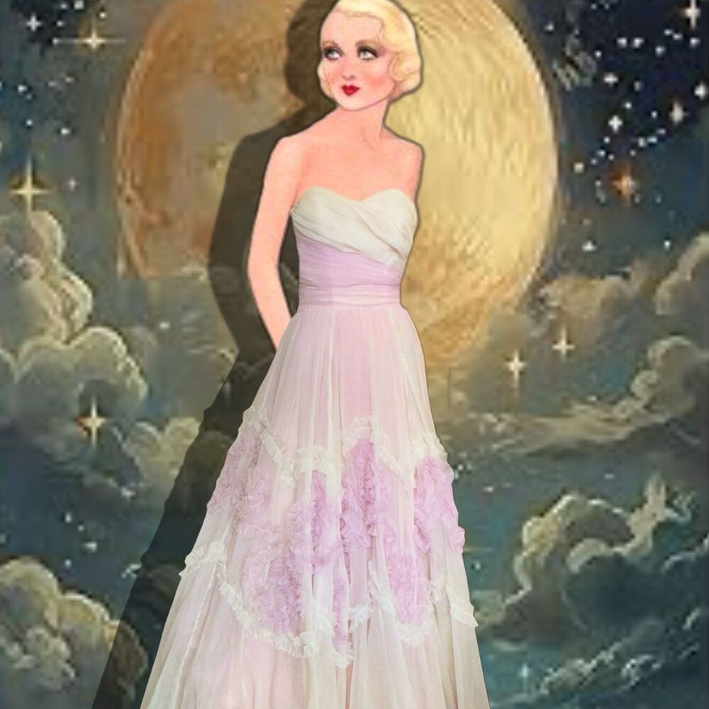 1950s Pink Ombre Tulle Chiffon Origami Ruffle Ball Gown Prom Dress Sony Vintage